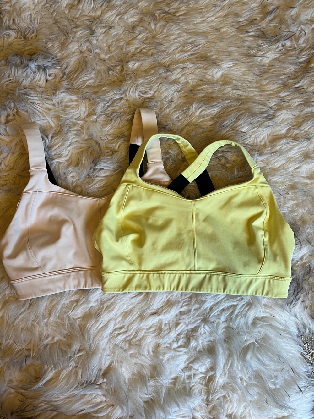 Oiselle Yellow and Cream Dual Running Bra Set